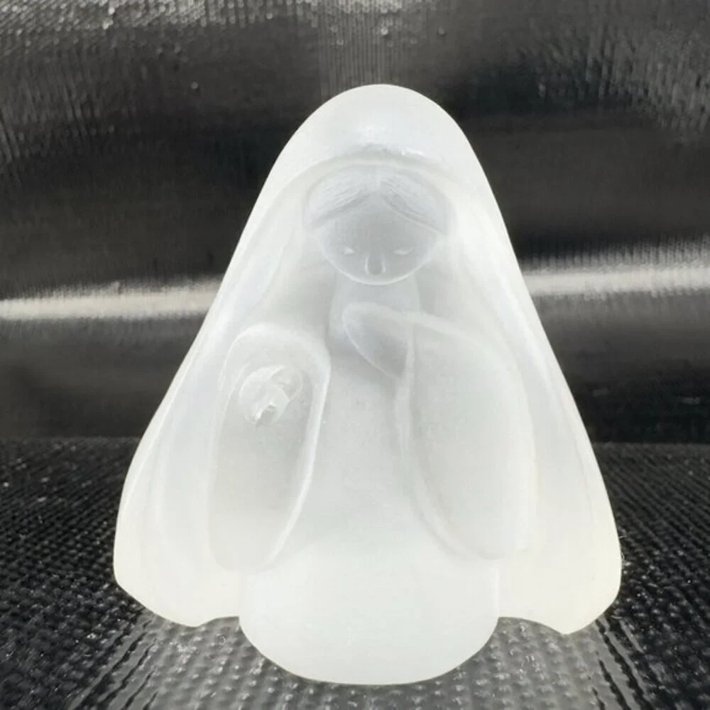 Vintage 1980s Resin Acrylic Clear Satin Frosted Madonna Virgin Mary Figurine VTG